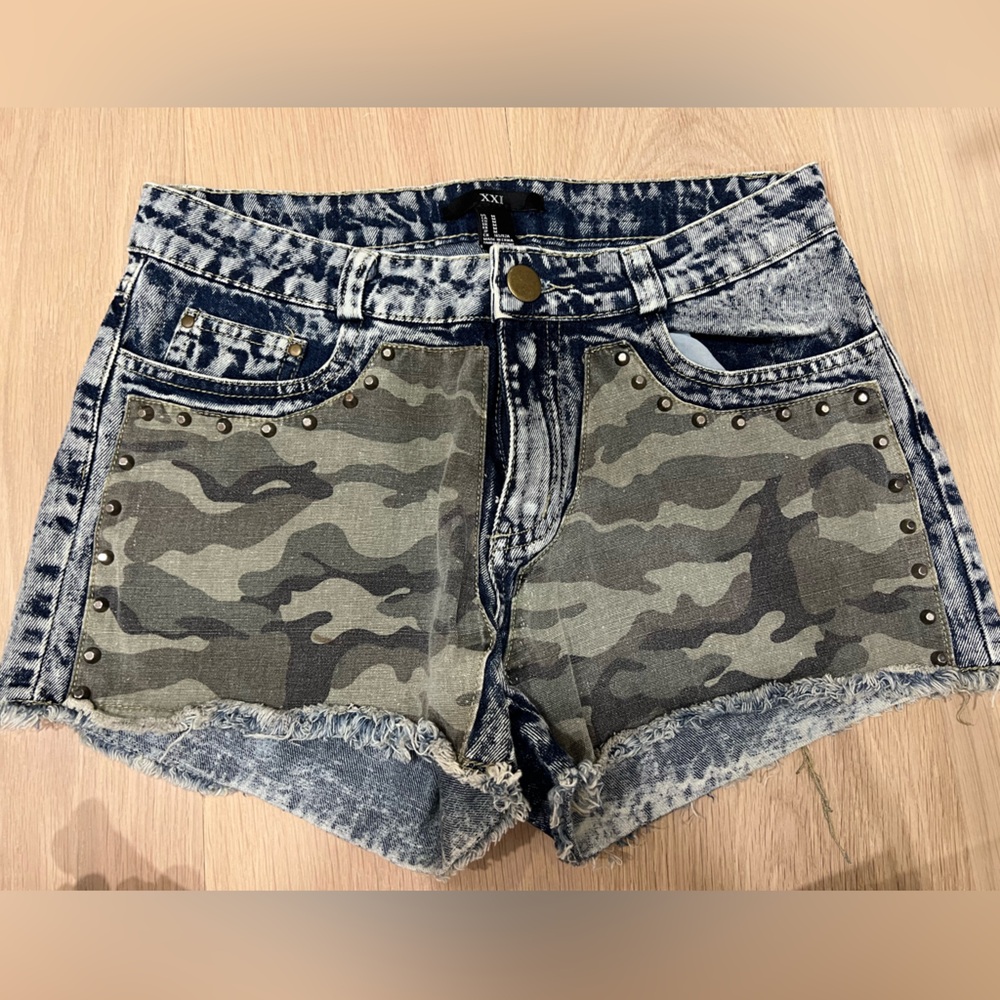 Denim army and stud jean shorts